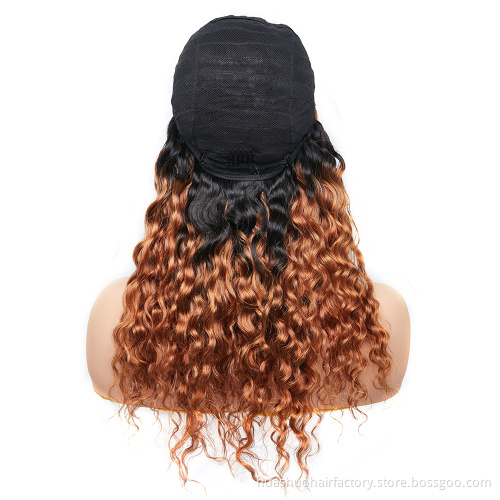 Water Wave Ombre 1b/30 Color Virgin Remy Human Hair Lace Front Wigs With Natural Pre-pluck Hair Line